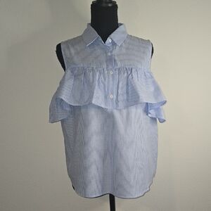 Timing Light Blue Ruffle Blouse